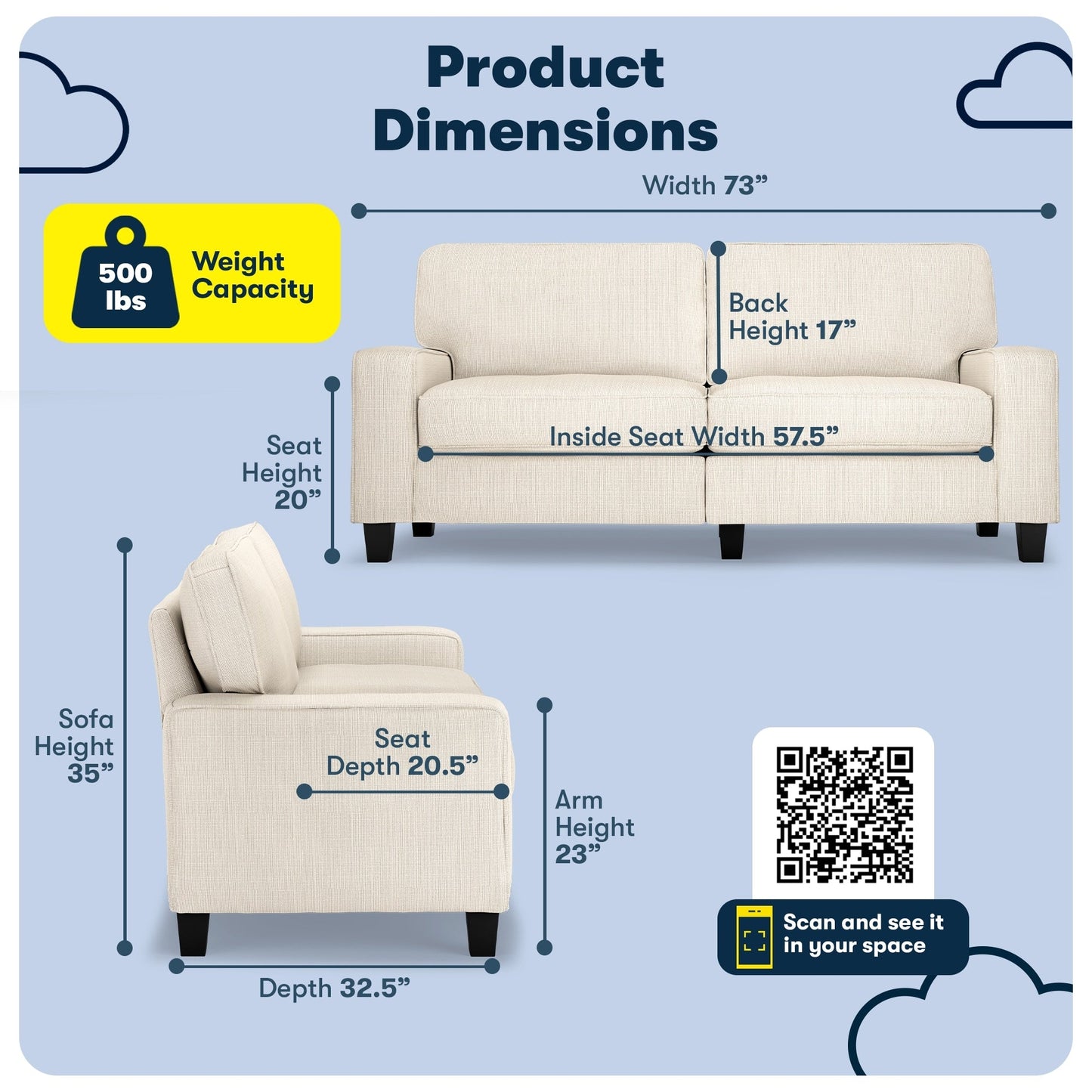 Divano Serta Palisades 73 Track Arm, in poliestere di facile manutenzione, con schienale morbido e cuscini di seduta a molle insacchettate.