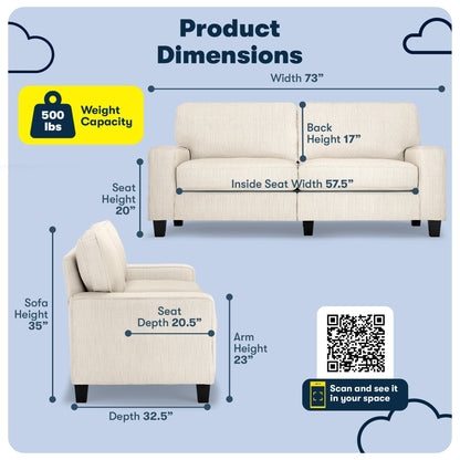 Divano Serta Palisades 73 Track Arm, in poliestere di facile manutenzione, con schienale morbido e cuscini di seduta a molle insacchettate.