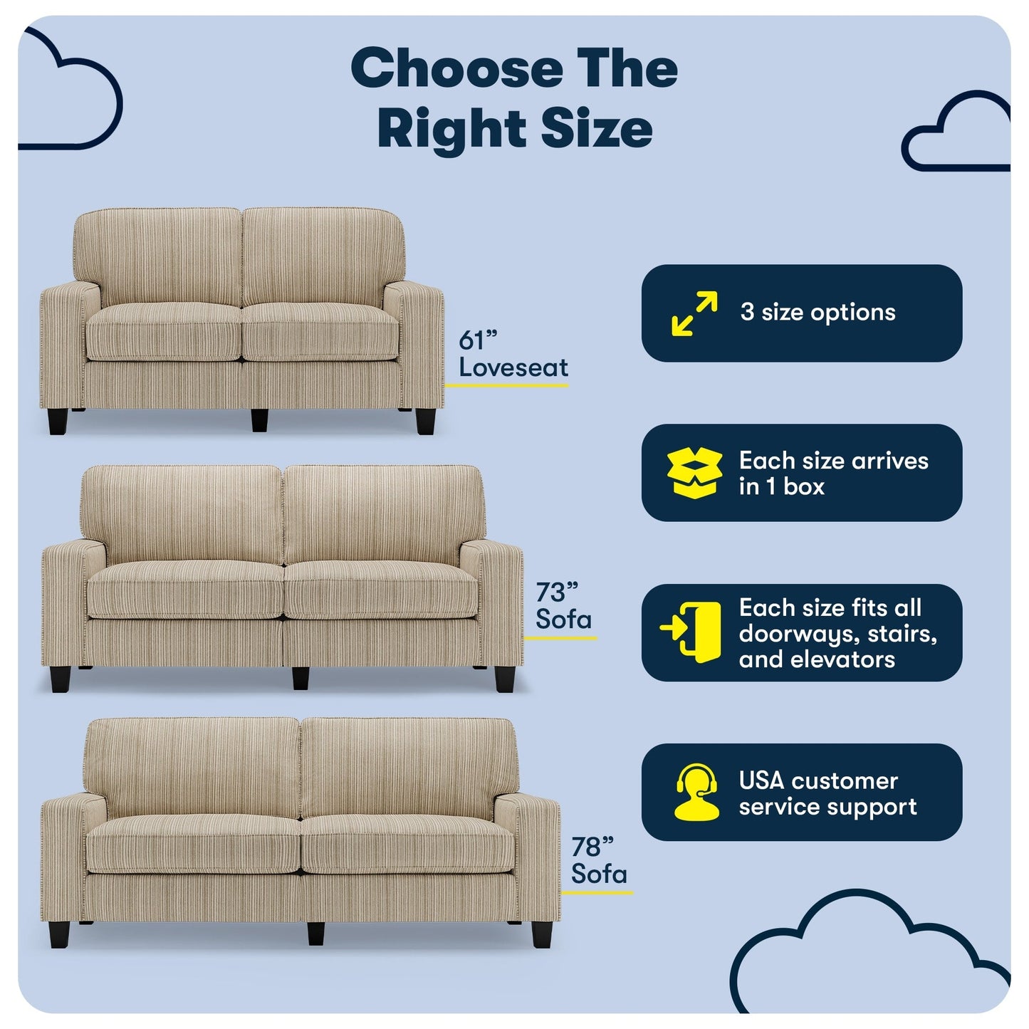 Divano Serta Palisades 73 Track Arm, in poliestere di facile manutenzione, con schienale morbido e cuscini di seduta a molle insacchettate.