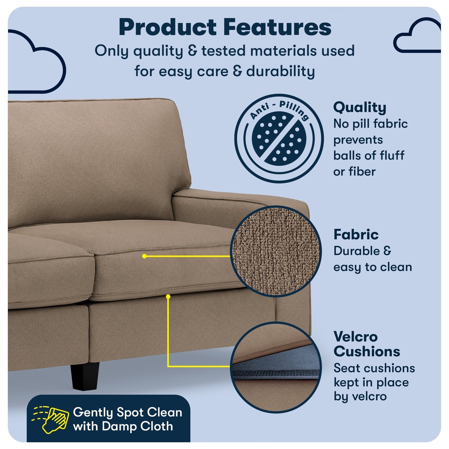 Divano Serta Palisades 73 Track Arm, in poliestere di facile manutenzione, con schienale morbido e cuscini di seduta a molle insacchettate.