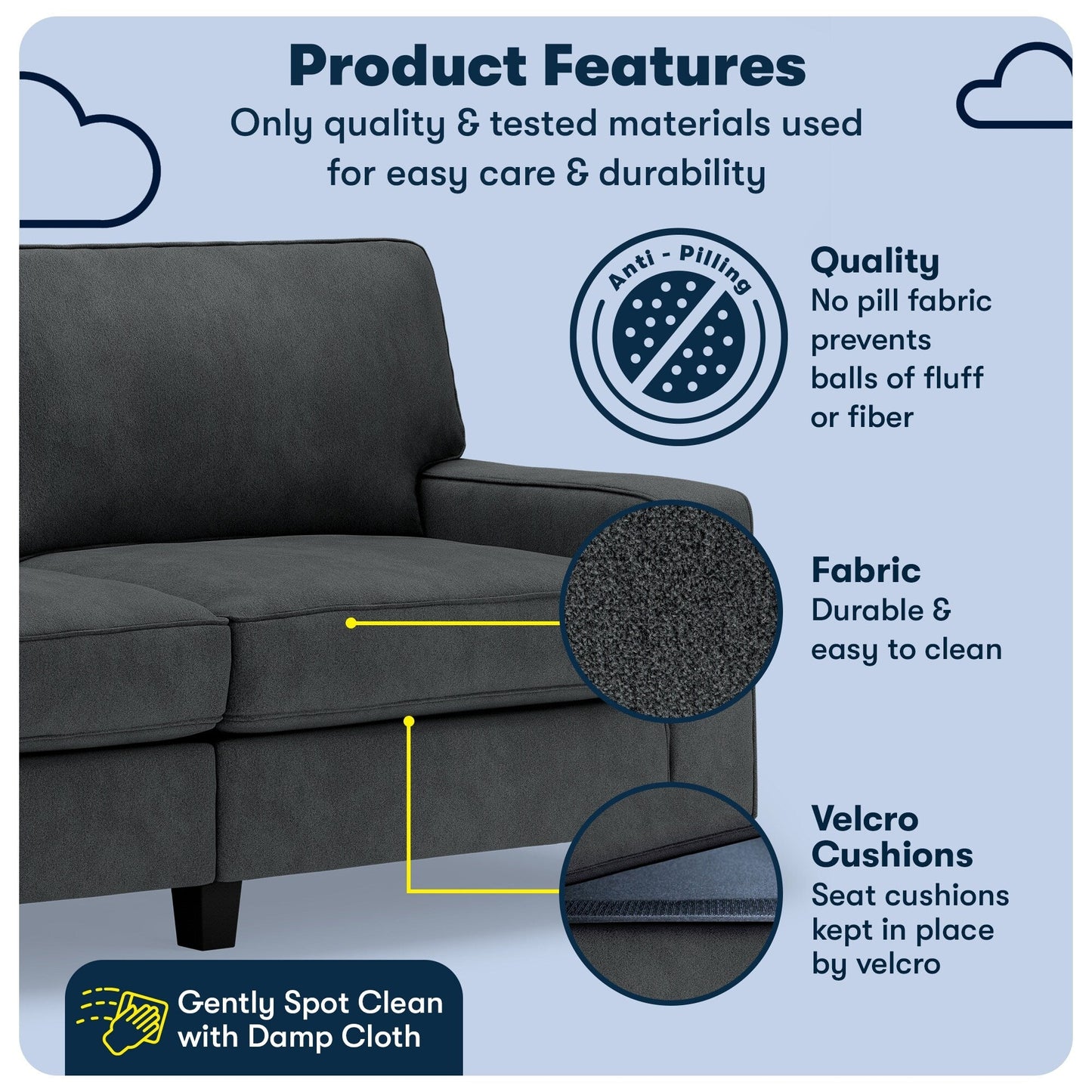 Divano Serta Palisades 73 Track Arm, in poliestere di facile manutenzione, con schienale morbido e cuscini di seduta a molle insacchettate.