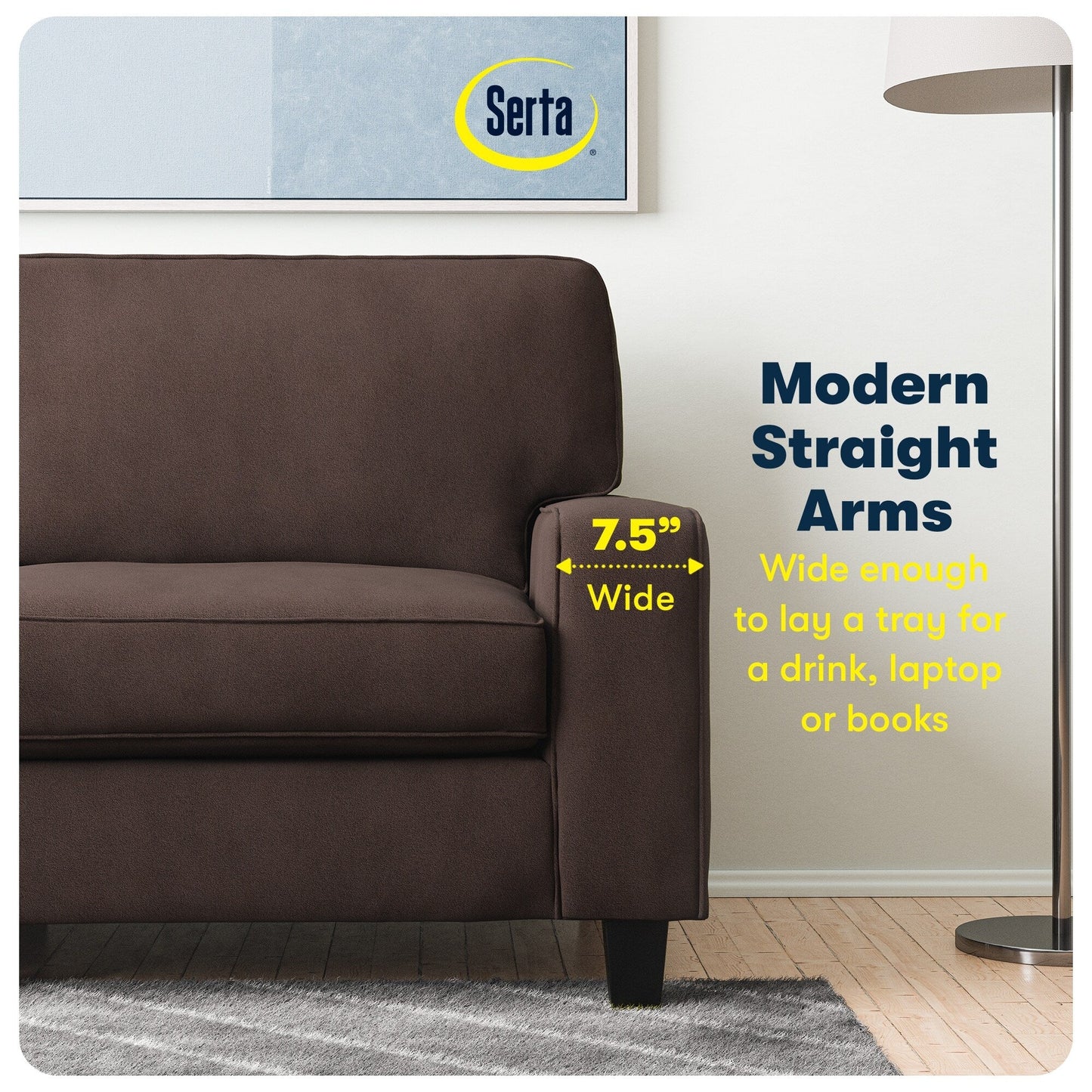 Divano Serta Palisades 73 Track Arm, in poliestere di facile manutenzione, con schienale morbido e cuscini di seduta a molle insacchettate.