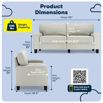 Divano Serta Palisades 73 Track Arm, in poliestere di facile manutenzione, con schienale morbido e cuscini di seduta a molle insacchettate.