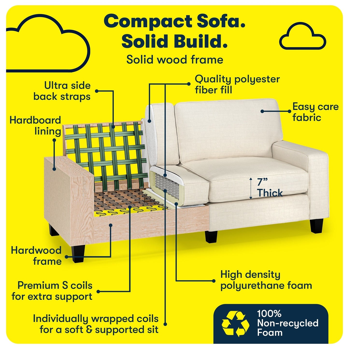 Divano Serta Palisades 73 Track Arm, in poliestere di facile manutenzione, con schienale morbido e cuscini di seduta a molle insacchettate.