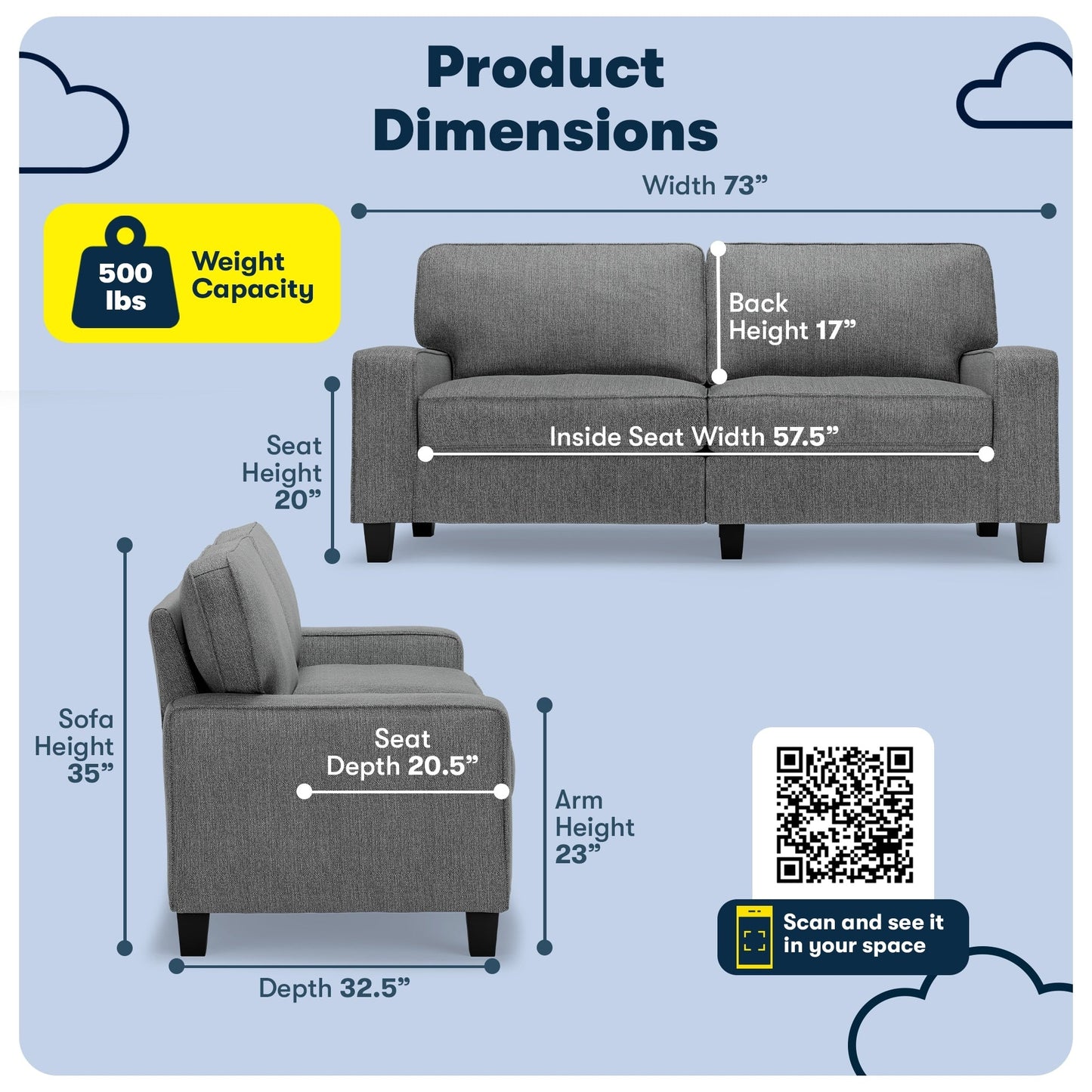 Divano Serta Palisades 73 Track Arm, in poliestere di facile manutenzione, con schienale morbido e cuscini di seduta a molle insacchettate.
