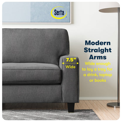 Divano Serta Palisades 73 Track Arm, in poliestere di facile manutenzione, con schienale morbido e cuscini di seduta a molle insacchettate.