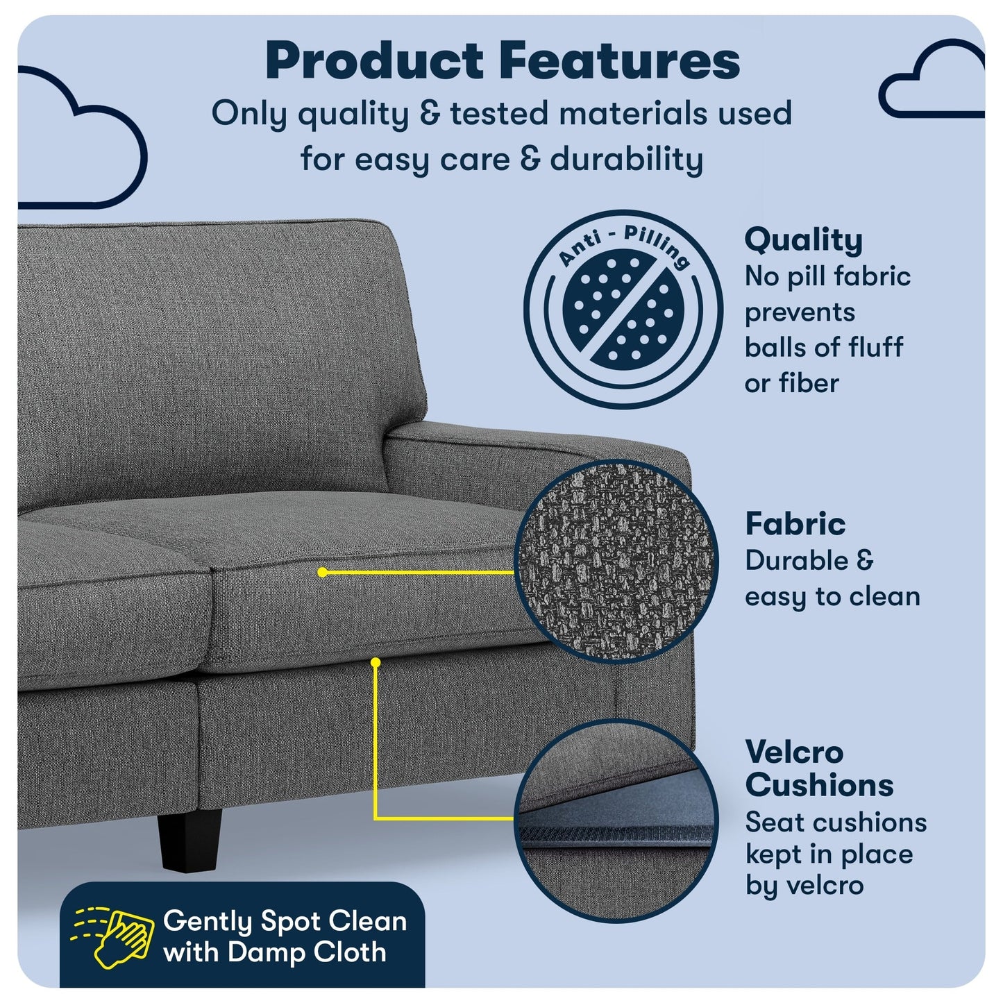 Divano Serta Palisades 73 Track Arm, in poliestere di facile manutenzione, con schienale morbido e cuscini di seduta a molle insacchettate.