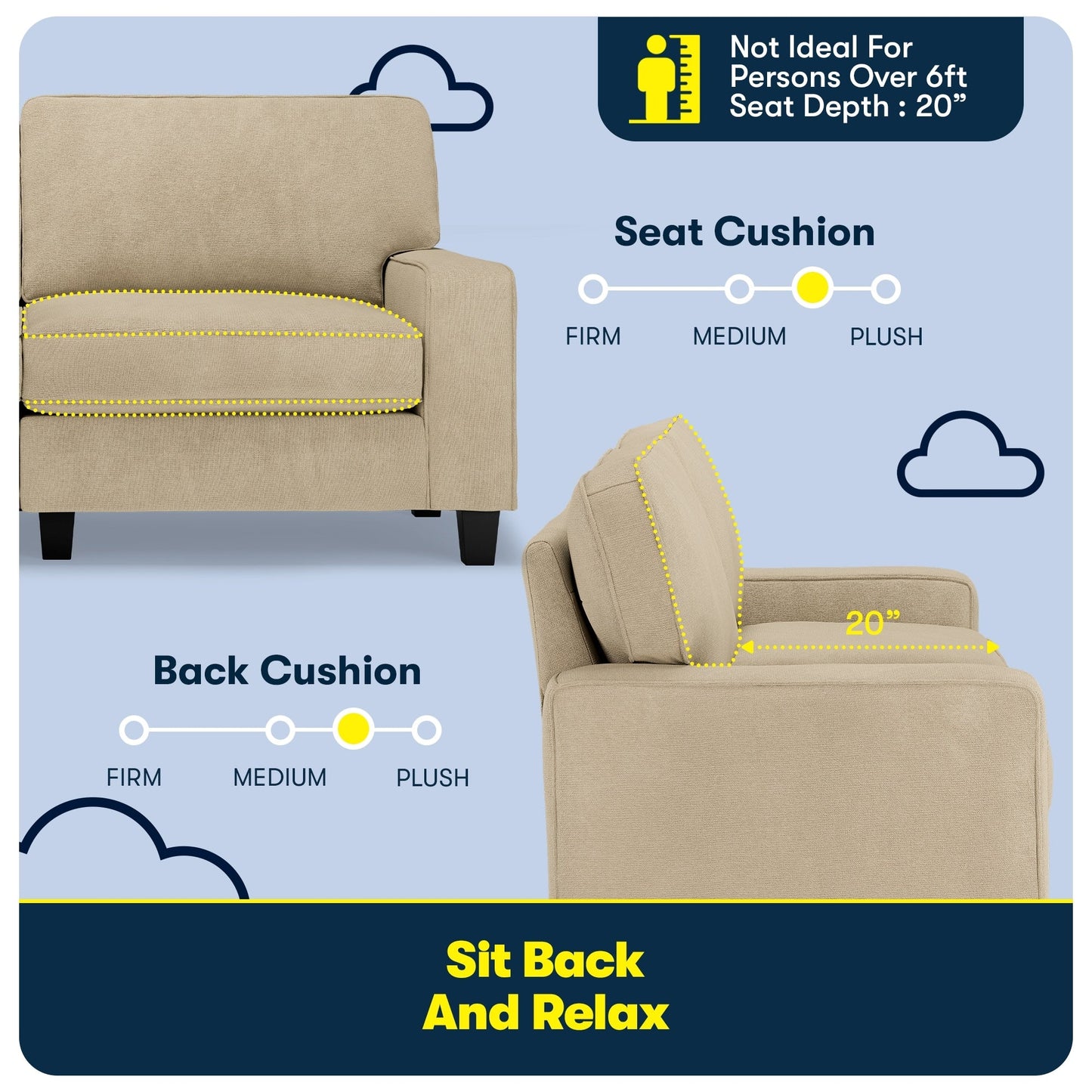 Divano Serta Palisades 73 Track Arm, in poliestere di facile manutenzione, con schienale morbido e cuscini di seduta a molle insacchettate.