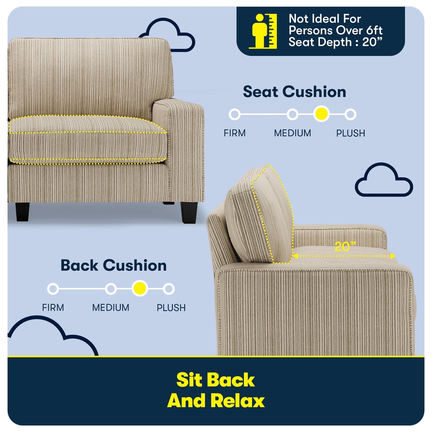 Divano Serta Palisades 73 Track Arm, in poliestere di facile manutenzione, con schienale morbido e cuscini di seduta a molle insacchettate.