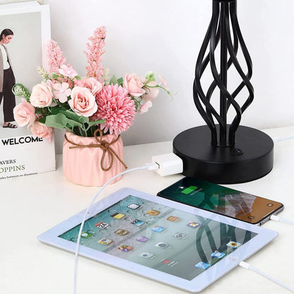 Set di 2 - Lampada da comodino con doppia porta di ricarica USB e 1 presa CA