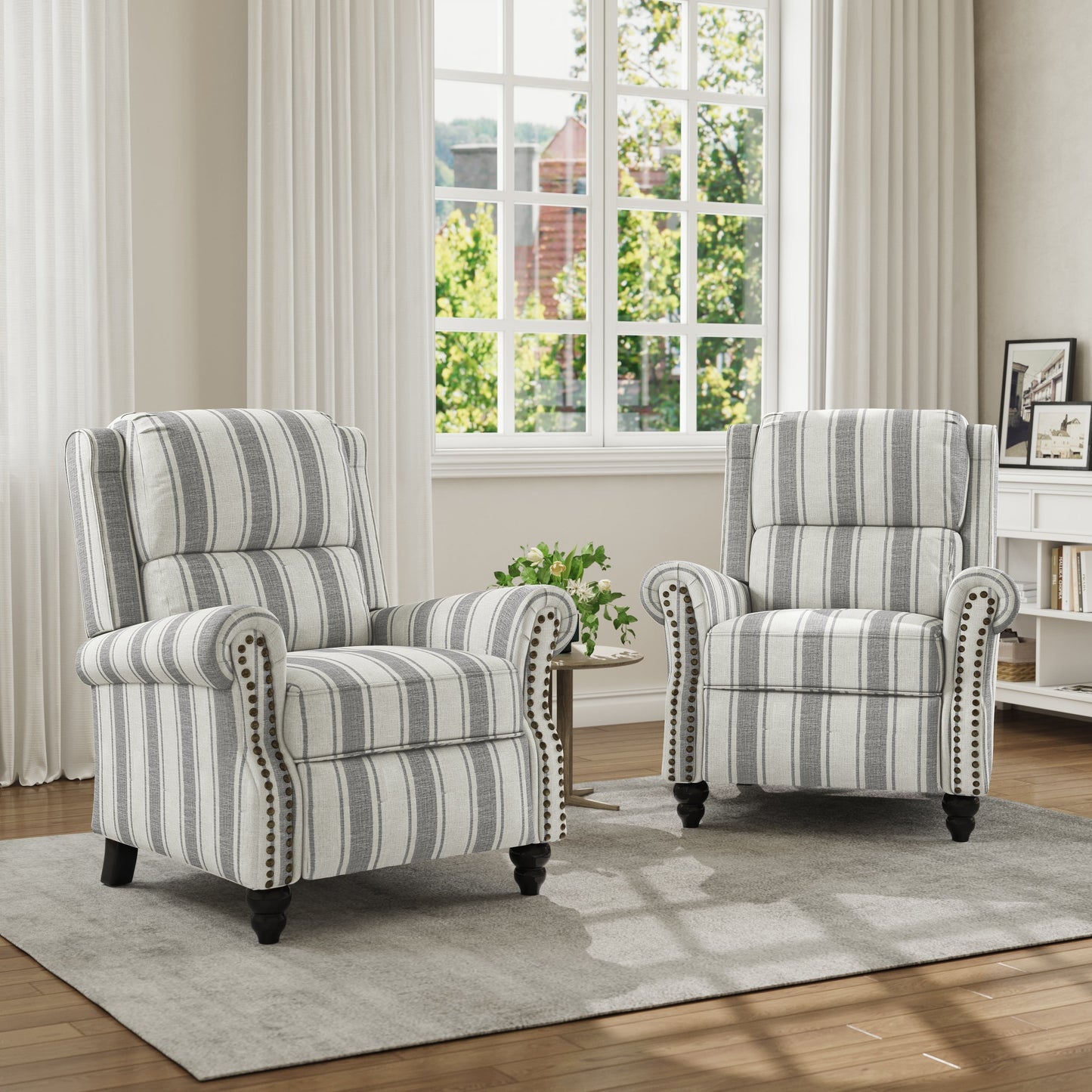 Poltrona reclinabile in lino e pelle PU con borchie di metà secolo