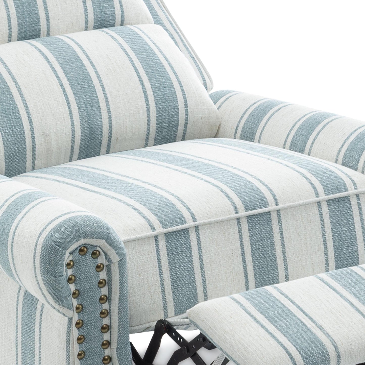 Poltrona reclinabile in lino e pelle PU con borchie di metà secolo