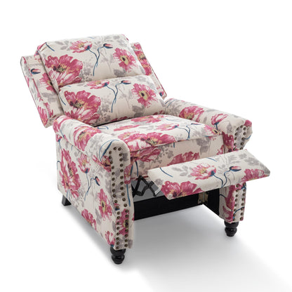 Poltrona reclinabile in lino e pelle PU con borchie di metà secolo