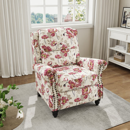 Poltrona reclinabile in lino e pelle PU con borchie di metà secolo