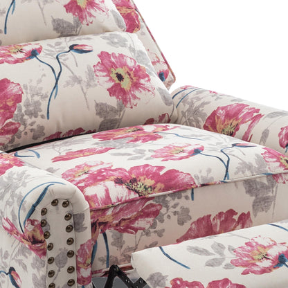 Poltrona reclinabile in lino e pelle PU con borchie di metà secolo