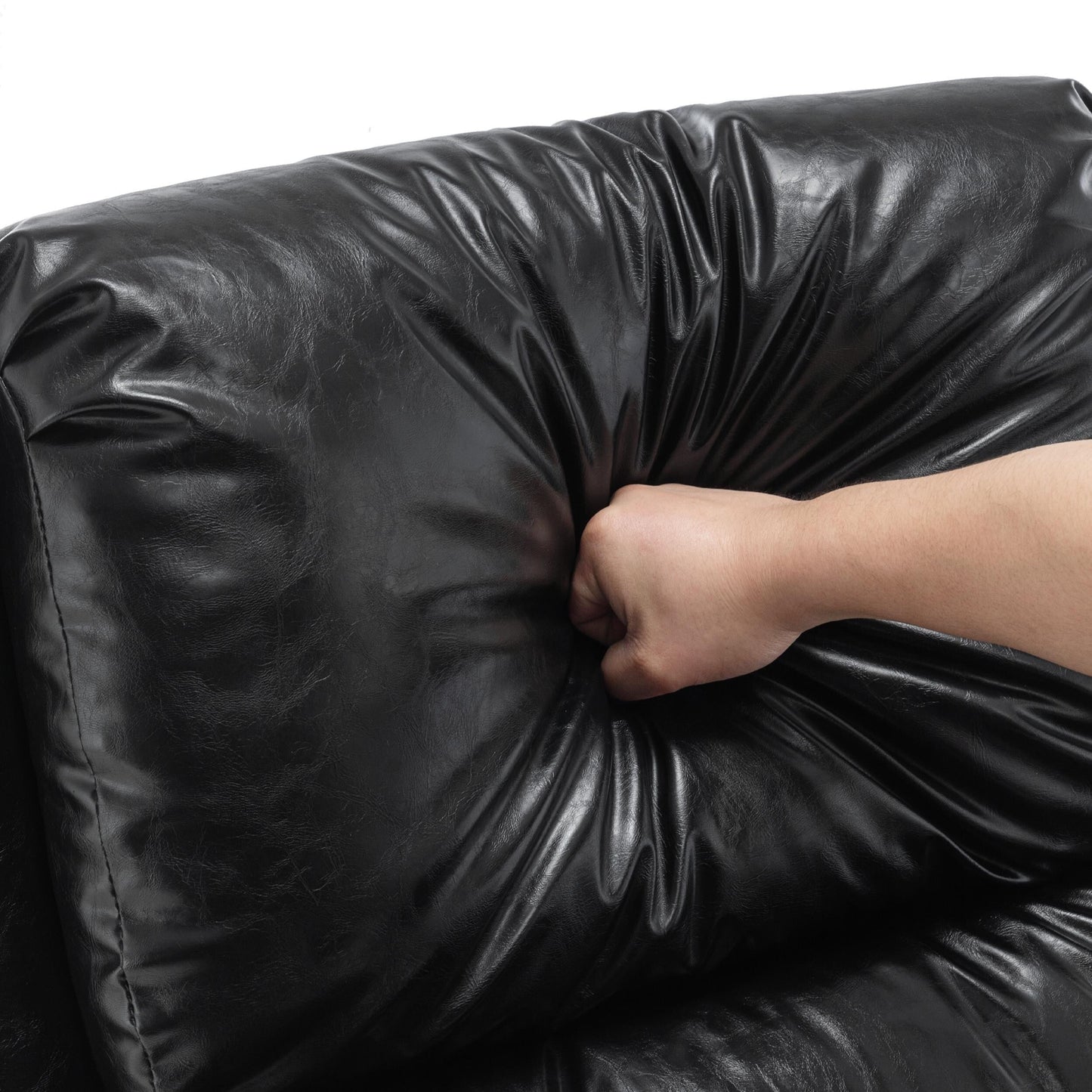 Poltrona reclinabile in lino e pelle PU con borchie di metà secolo