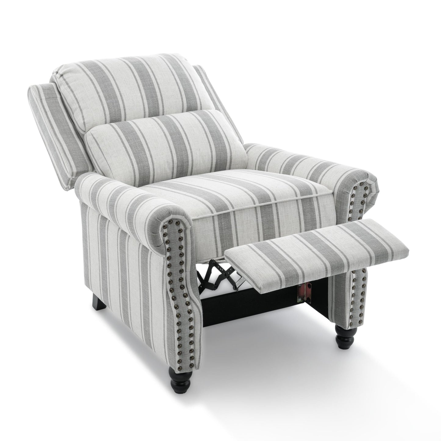 Poltrona reclinabile in lino e pelle PU con borchie di metà secolo