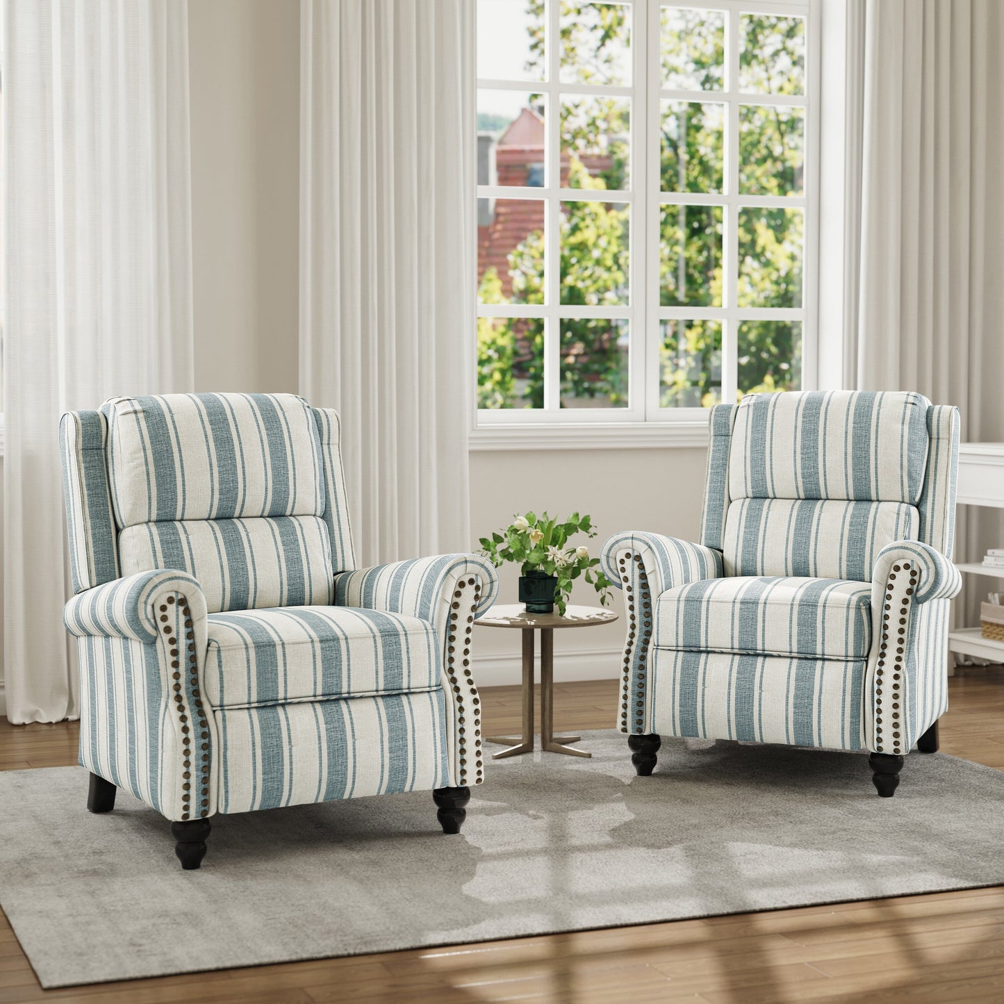 Poltrona reclinabile in lino e pelle PU con borchie di metà secolo