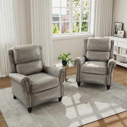 Poltrona reclinabile in lino e pelle PU con borchie di metà secolo