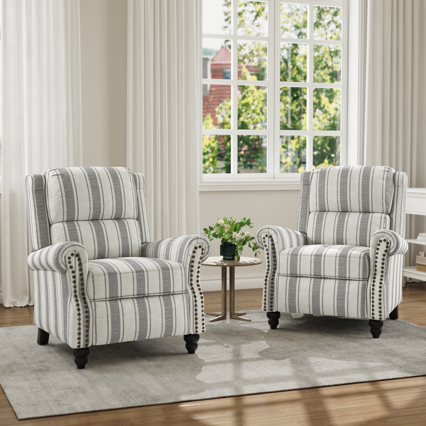 Poltrona reclinabile in lino e pelle PU con borchie di metà secolo