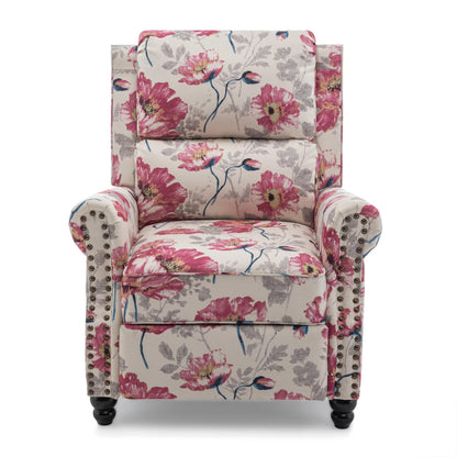 Poltrona reclinabile in lino e pelle PU con borchie di metà secolo