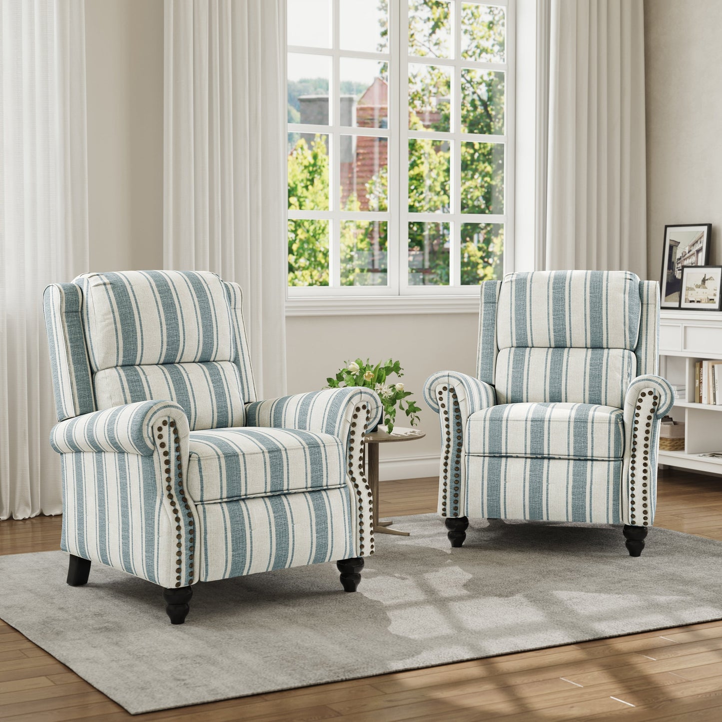 Poltrona reclinabile in lino e pelle PU con borchie di metà secolo