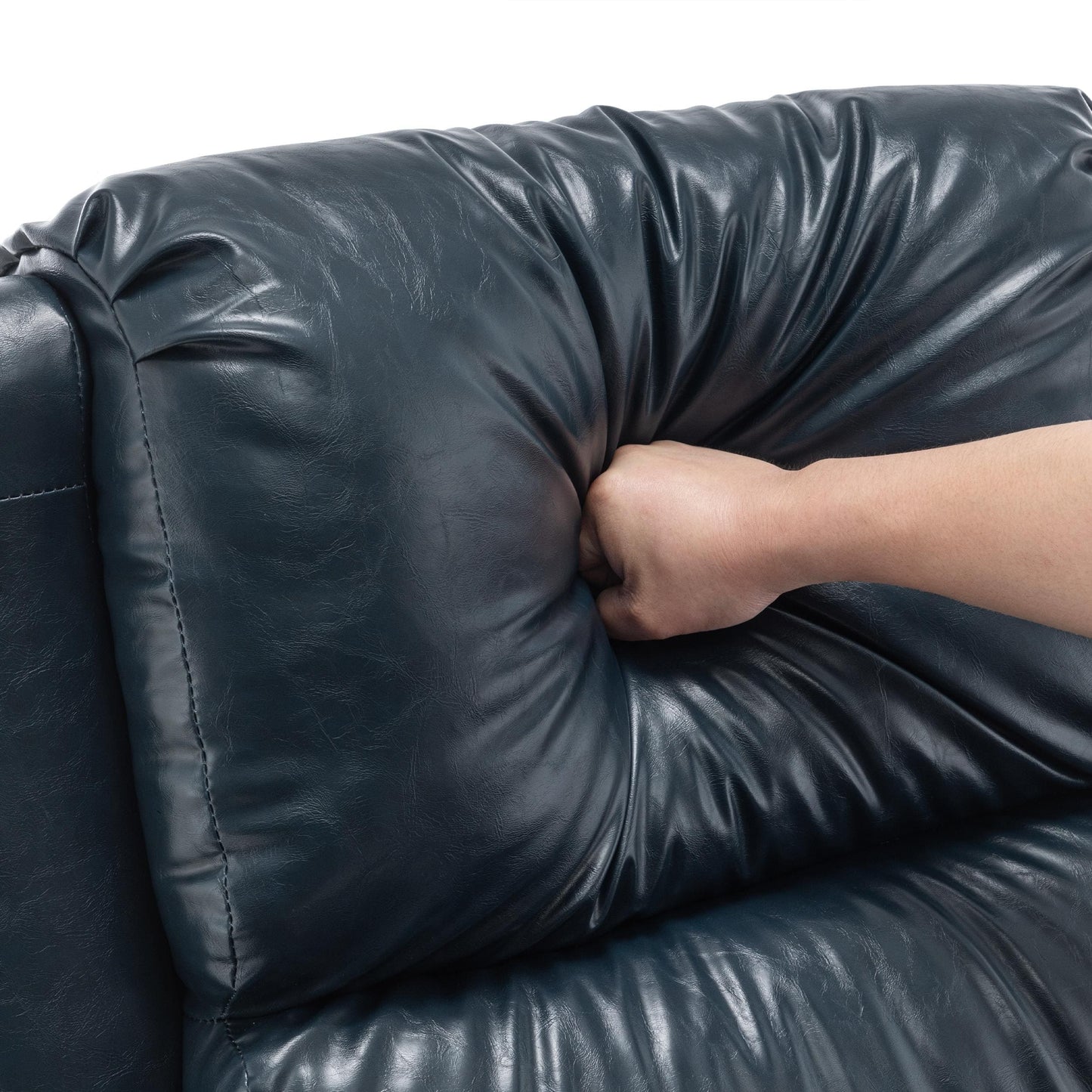 Poltrona reclinabile in lino e pelle PU con borchie di metà secolo