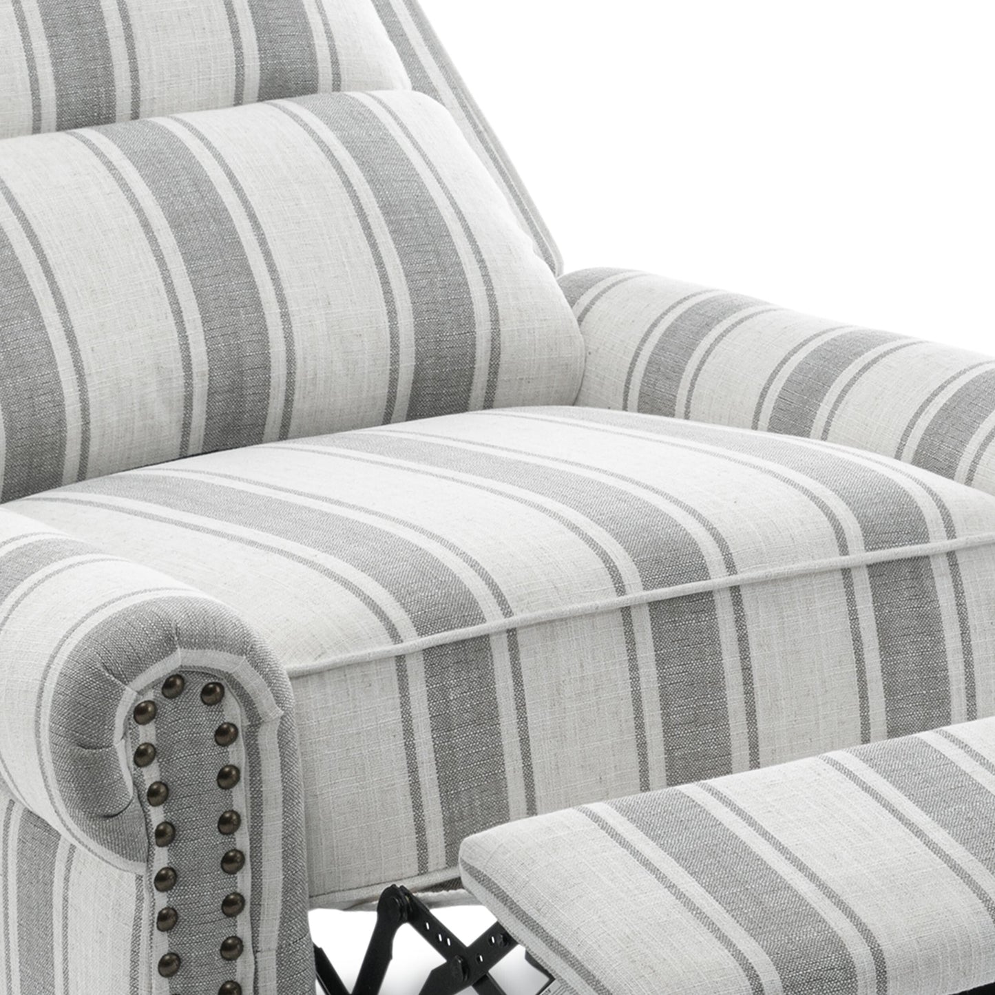 Poltrona reclinabile in lino e pelle PU con borchie di metà secolo