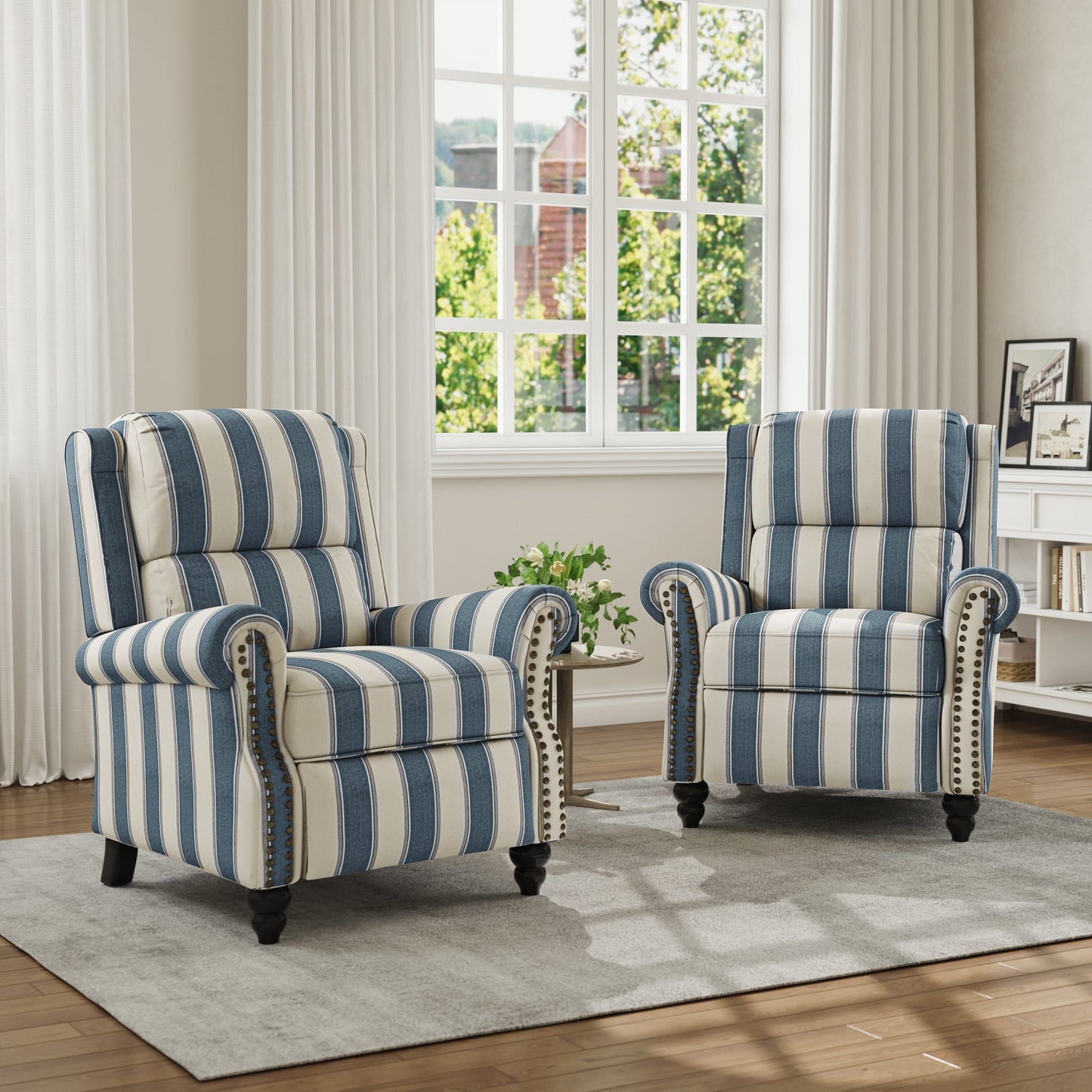 Poltrona reclinabile in lino e pelle PU con borchie di metà secolo