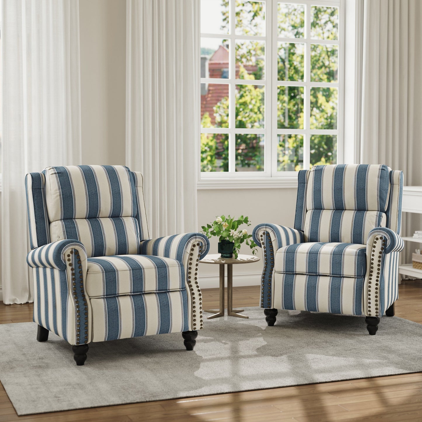 Poltrona reclinabile in lino e pelle PU con borchie di metà secolo