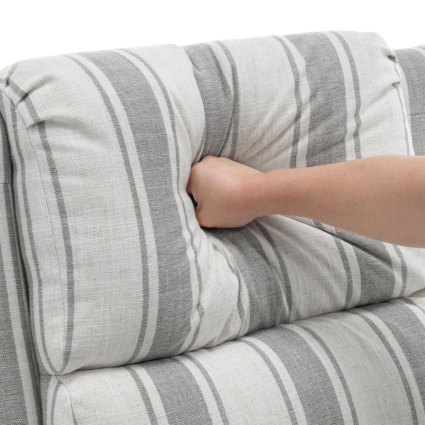 Poltrona reclinabile in lino e pelle PU con borchie di metà secolo