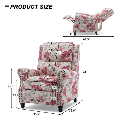 Poltrona reclinabile in lino e pelle PU con borchie di metà secolo