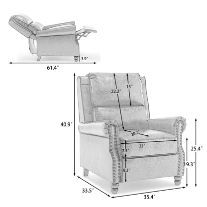 Poltrona reclinabile in lino e pelle PU con borchie di metà secolo