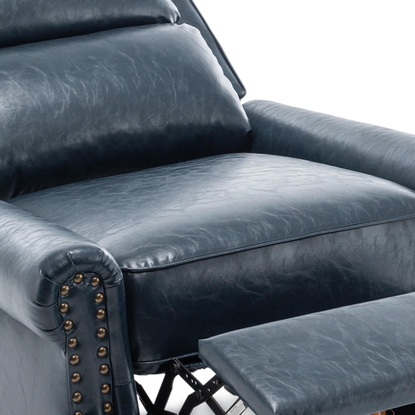 Poltrona reclinabile in lino e pelle PU con borchie di metà secolo