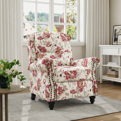 Poltrona reclinabile in lino e pelle PU con borchie di metà secolo