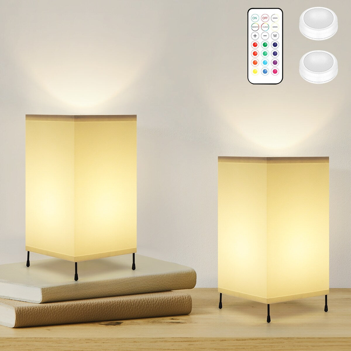 Set di 2 piccole lampade da tavolo con luce notturna e telecomando