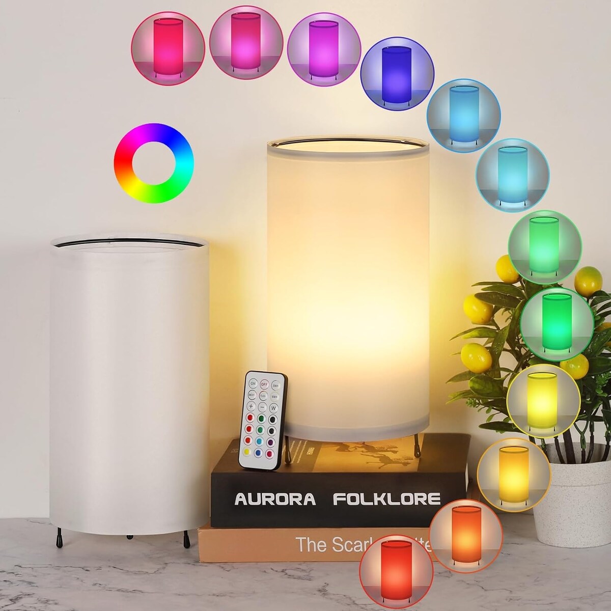 Set di 2 piccole lampade da tavolo con luce notturna e telecomando