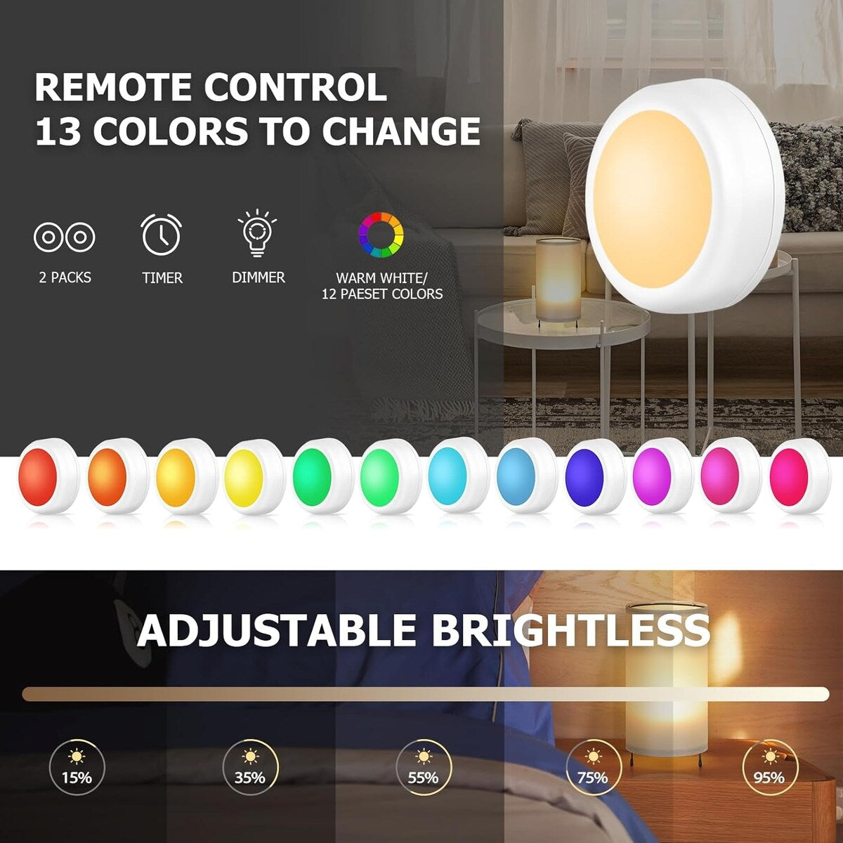 Set di 2 piccole lampade da tavolo con luce notturna e telecomando