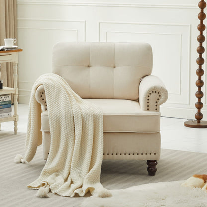 Set di 3 divani in ciniglia per soggiorno, rivestimento con bottoni e borchie, gambe in legno massello di gomma