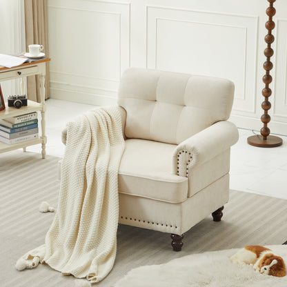 Set di 3 divani in ciniglia per soggiorno, rivestimento con bottoni e borchie, gambe in legno massello di gomma