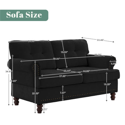 Set di 3 divani in ciniglia per soggiorno, rivestimento con bottoni e borchie, gambe in legno massello di gomma