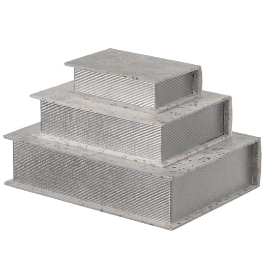 Set di 3 contenitori decorativi in ​​velluto vintage, in legno antico, classici, per libri