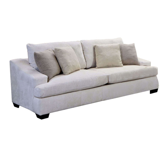 Divano Sham, ciniglia avorio, 4 cuscini decorativi, struttura in legno massello, 94 pollici