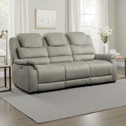 Divano reclinabile elettrico Shelly, poggiatesta regolabile, grigio poliestere, 84 pollici