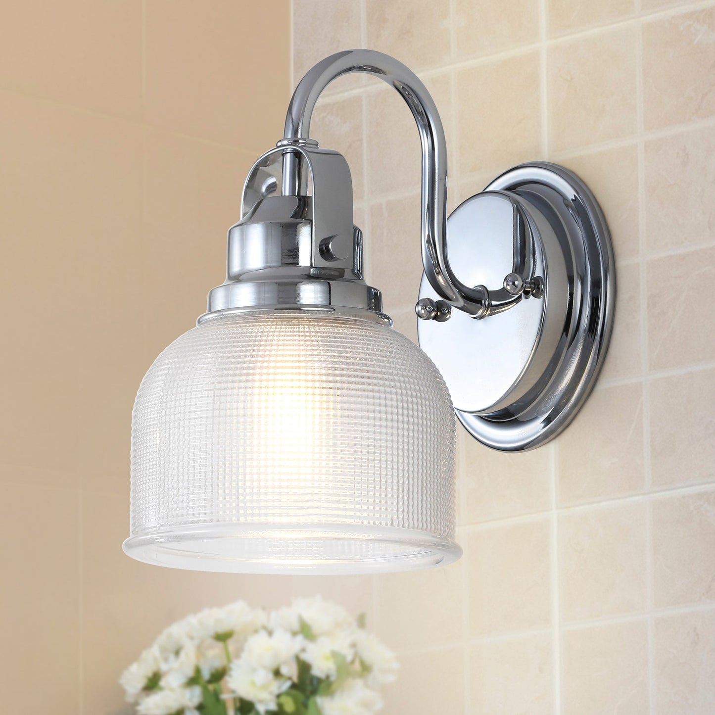 Lampada da toeletta a LED Shirley in metallo/vetro, di JONATHAN Y