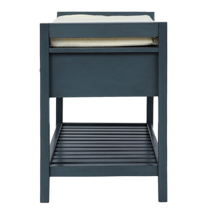 Scarpiera con seduta imbottita e cassetti, panca portaoggetti multiuso, blu navy anticato - 39L x 14W x 19,8H
