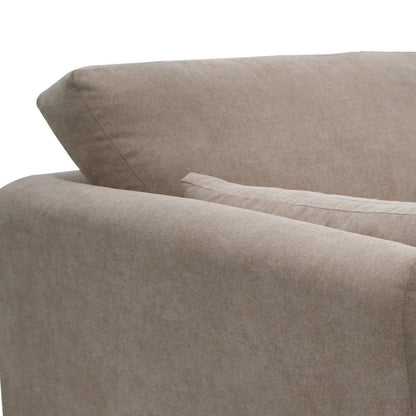 Divano Sian, poliestere grigio mandorla, 2 cuscini, legno di pino massello, 90 pollici