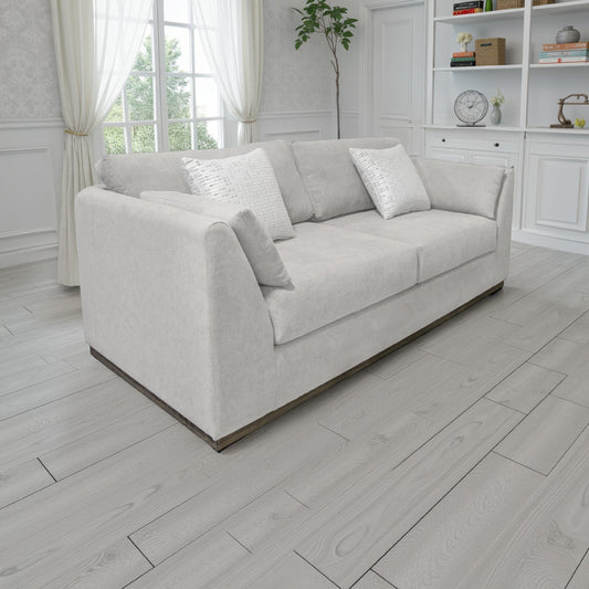 Divano Sian, poliestere beige, 2 cuscini decorativi, legno di pino massello, 90 pollici