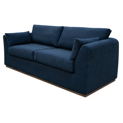 Divano Sian, poliestere blu navy, 2 cuscini decorativi, legno di pino massello, 90 pollici