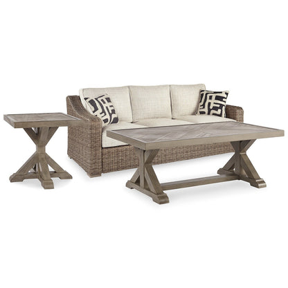 Divano Nuvella Beachcroft marrone/beige con tavolino e tavolino laterale Signature Design by Ashley Beachcroft - 83L x 37P x 36A